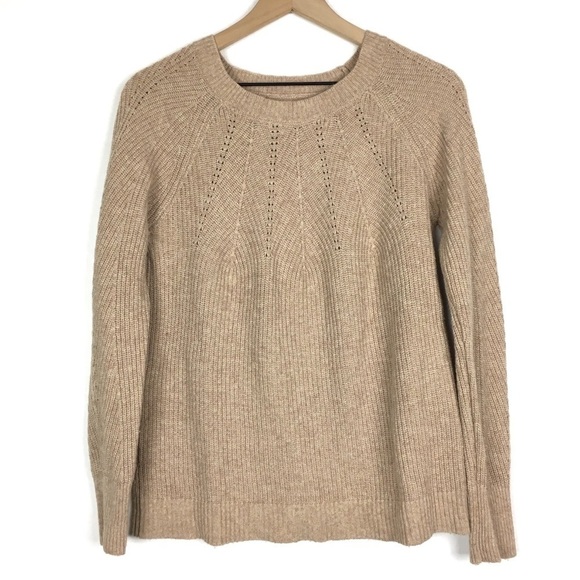 LOFT Wool Blend Sweater Neutral Camel Minimalist Capsule Wardrobe Size Medium - Picture 10 of 10